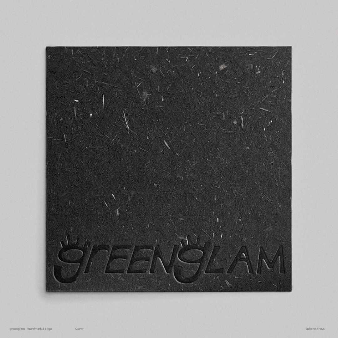 greenglam — wordmark embossed on black paper