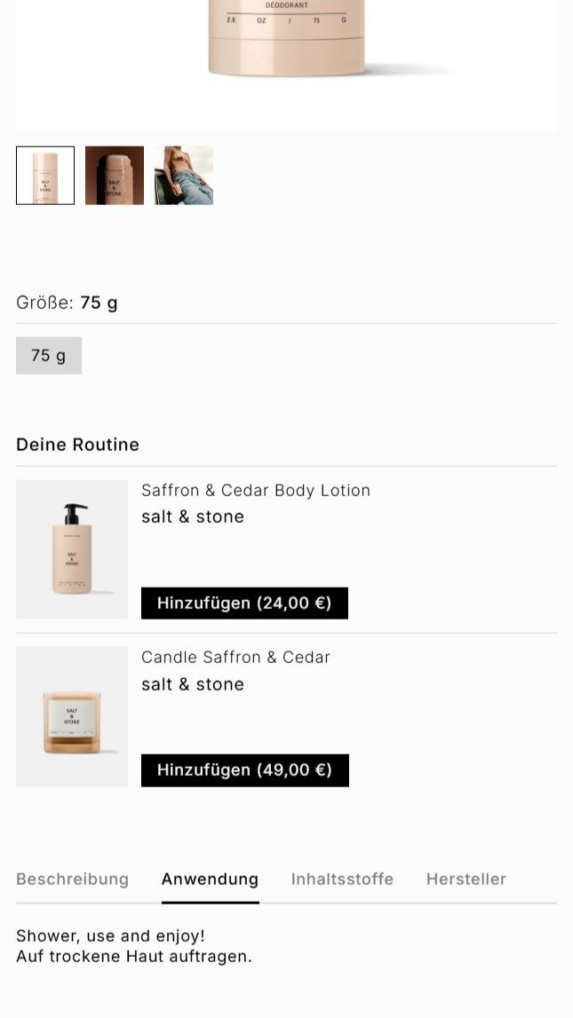 Mobile product gallery with routine add-ons